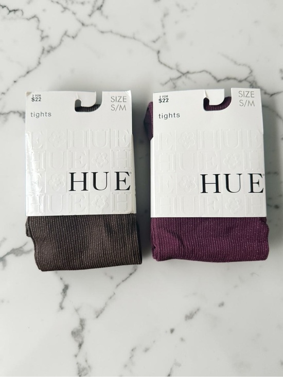 HUE Accessories - New With Tags 2 Hue LUREX RIBBED Tights Size S/M Brown and Deep Burgundy